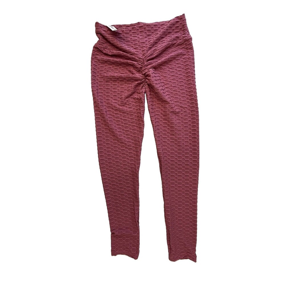 Relish Mauve Textured Ruched Front Leggings L/XL NWT